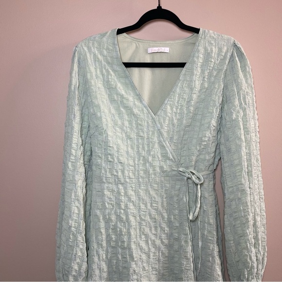 Freebird Green Bishop Sleeve Wrap Sundress - Picture 3 of 10